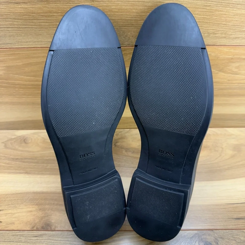 HUGO BOSS Black Leather Oxfords‎ Mens US 9 UK 8 Black Leather Slip On Stretch